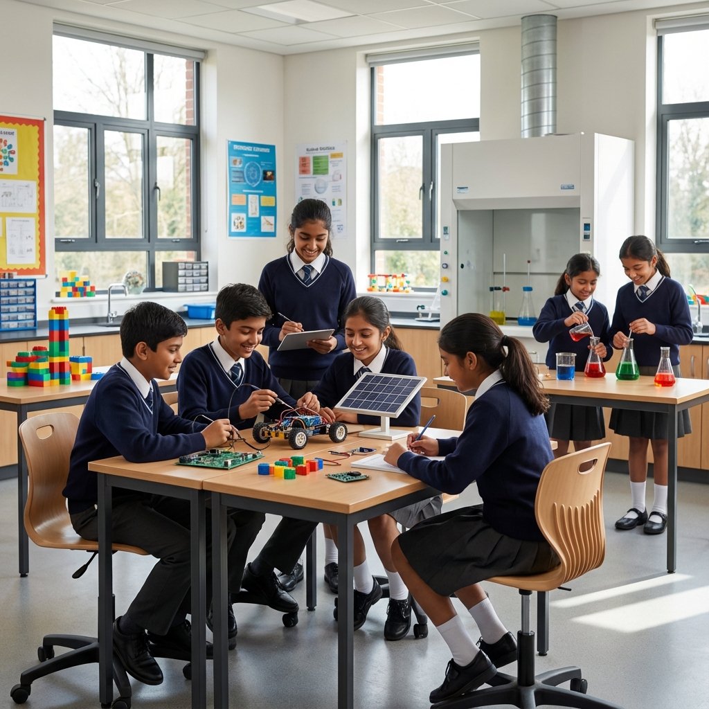 Students working on hands-on STEM projects